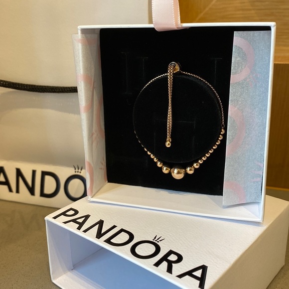 Pandora STRING OF BEADS Genuine 14K rose GOLD plated Adjustable Bracelet - Picture 2 of 14